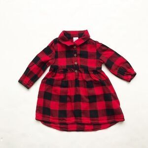 Old Navy red/black buffalo plaid dress EUC 6-12 months